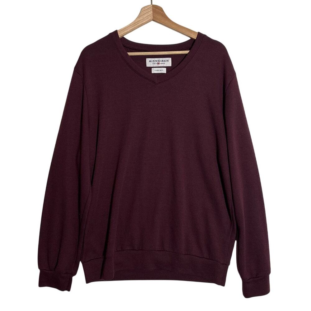 Mizzen + Main Men's Pomerelle Trim Fit Performance V-Neck Sweater Burgundy Sz XL